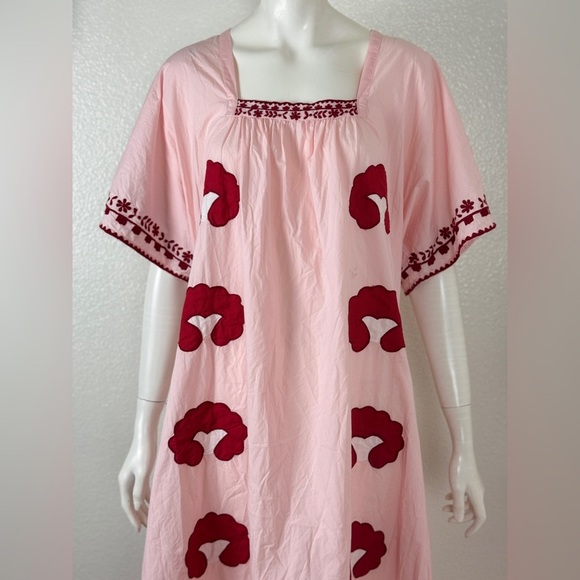 Zara Bohemian Pink Maxi Dress with Red Embroidery Size Small. D25 - Picture 6 of 14